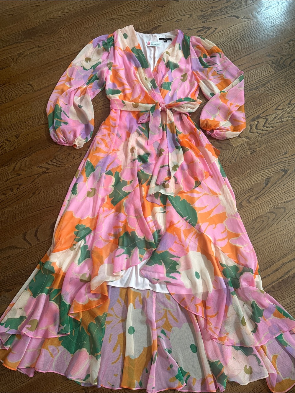 Alex Marie Floral Wrap Maxi Dress in Pink & Orange net sz 8